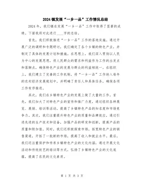 2024镇发展“一乡一品”工作情况总结