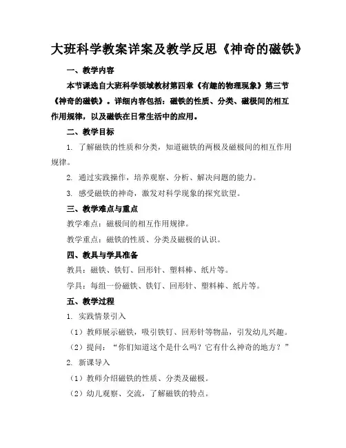 大班科学教案详案及教学反思《神奇的磁铁》