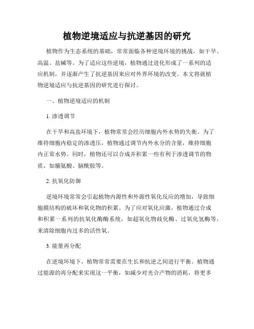 植物逆境适应与抗逆基因的研究