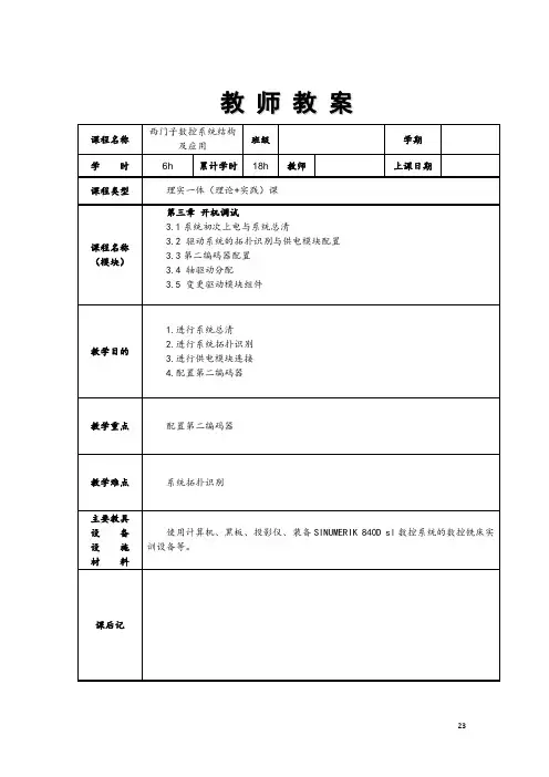 西门子数控系统结构及应用(SINUMERIK 840D sl)最新版教案03第三章 开机调试 教案