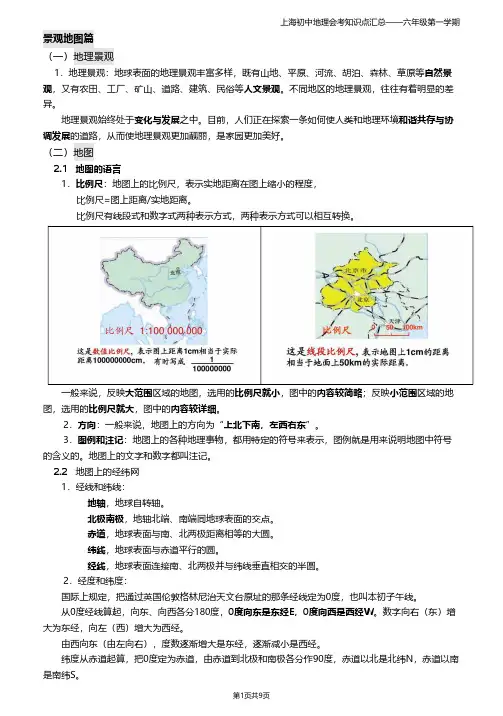 初中地-上海初中地理会考知识点汇总——六年级第一学期B5