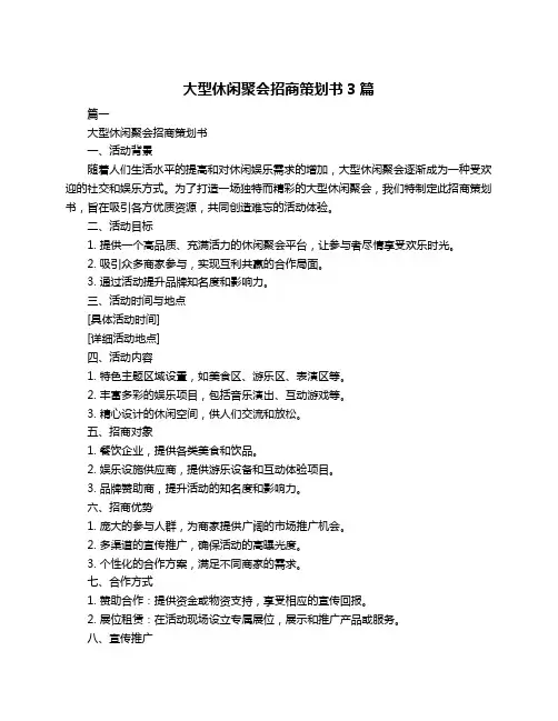 大型休闲聚会招商策划书3篇