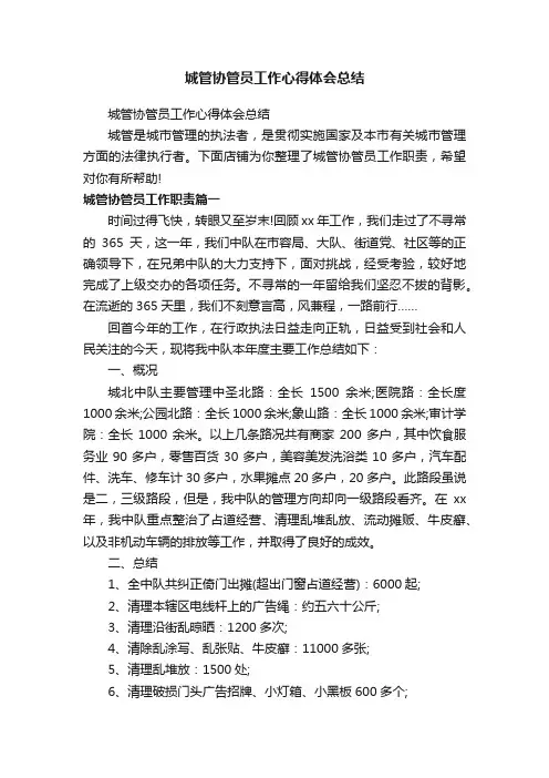 城管协管员工作心得体会总结