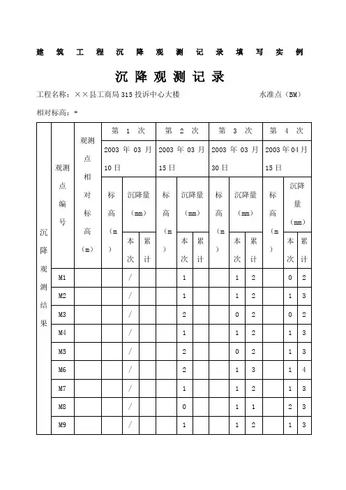 建筑工程沉降观测记录填写实例