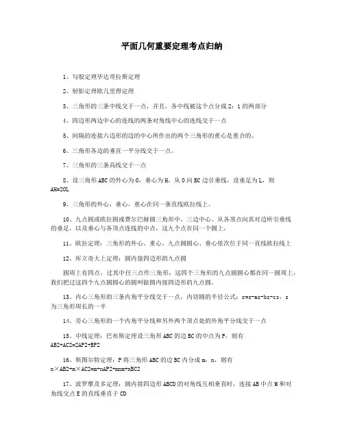 平面几何重要定理考点归纳