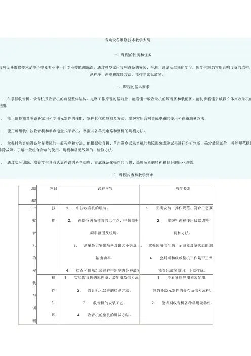 音响设备维修技术教学大纲