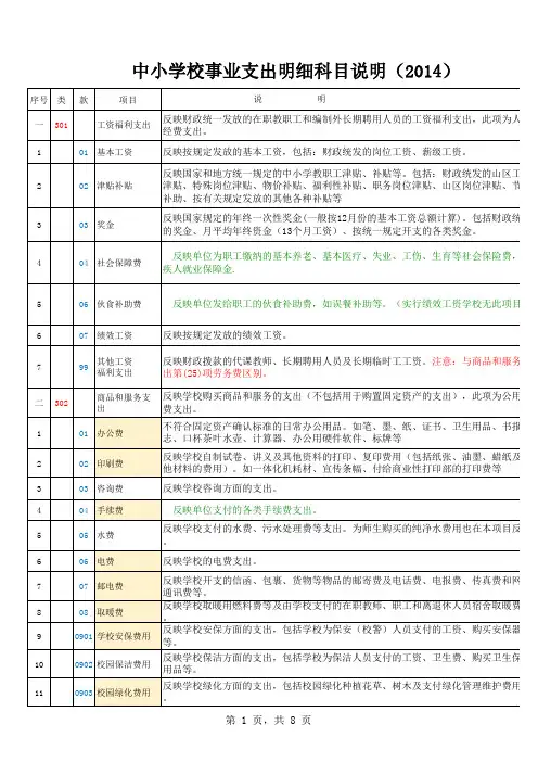 2016最新中小学事业支出明细科目说明