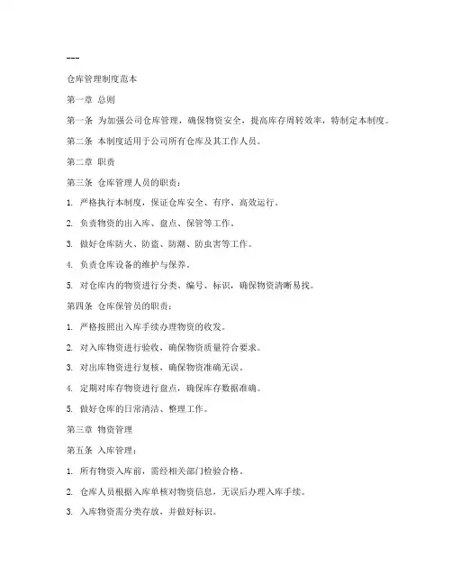 空调工厂仓库管理制度范本