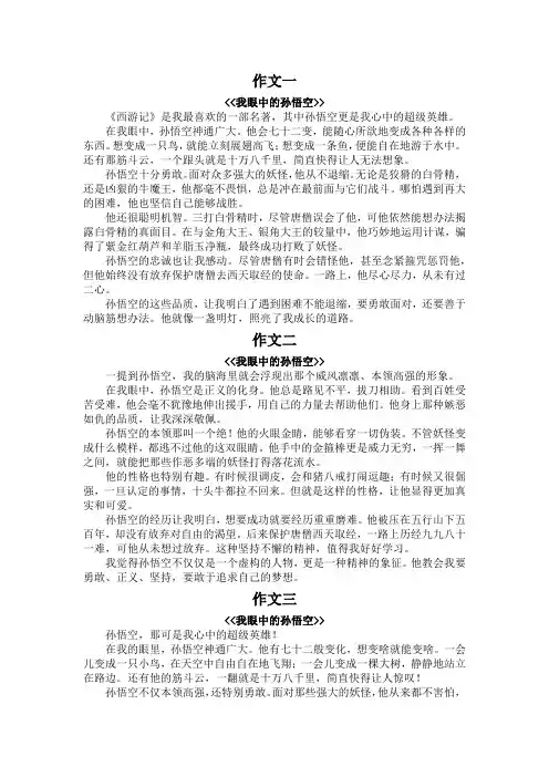 我眼中的孙悟空五年级作文450字左右