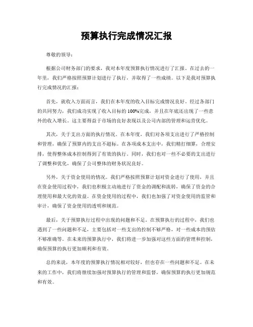 预算执行完成情况汇报
