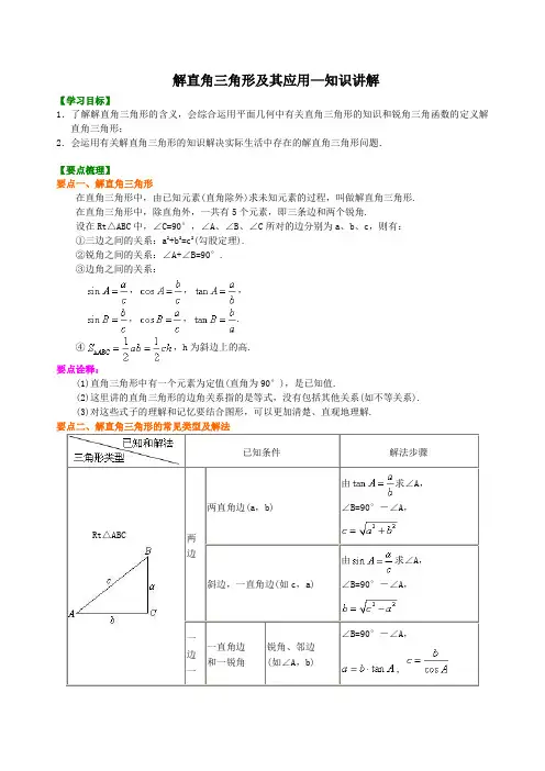 解直角三角形及其应用--知识讲解