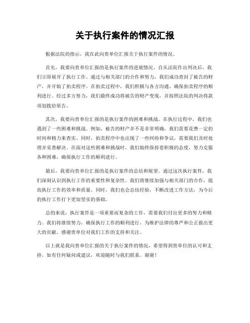 关于执行案件的情况汇报
