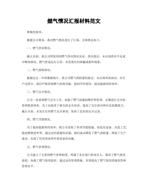 燃气情况汇报材料范文