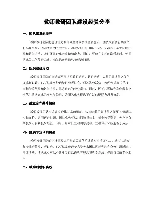 教师教研团队建设经验分享