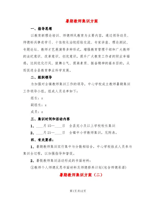 暑期教师集训方案(5篇)