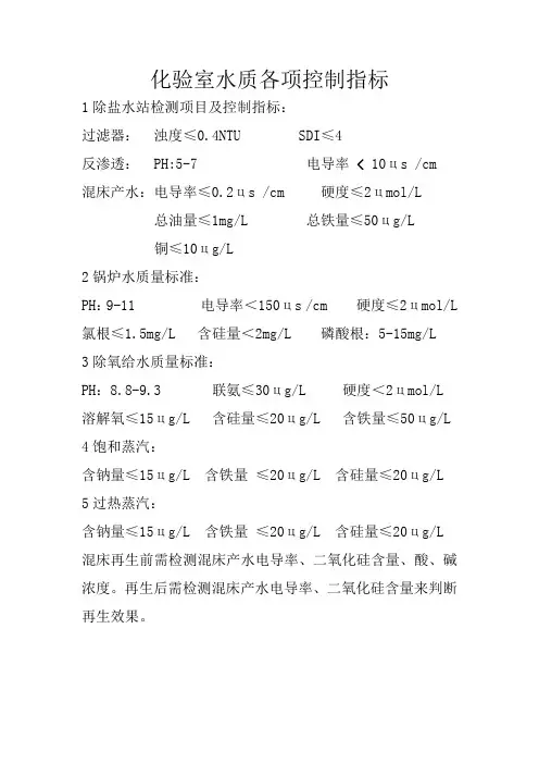化验室水质各项控制指标