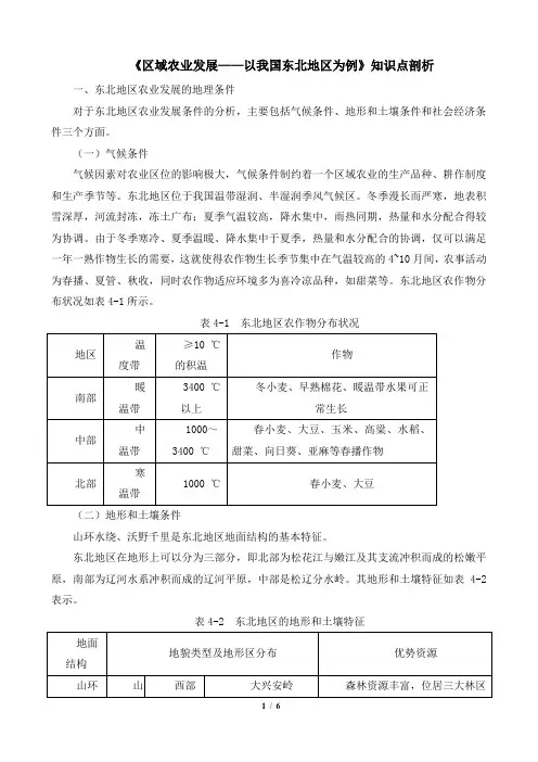 高二地理必修3_《区域农业发展——以我国东北地区为例》知识点剖析