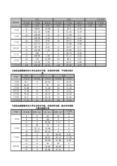 鲁村完小学生体质健康统计报表(1)