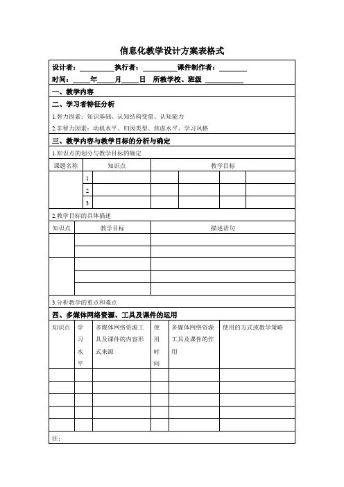 信息化教学设计表格