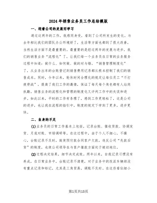 2024年销售业务员工作总结模版(6篇)
