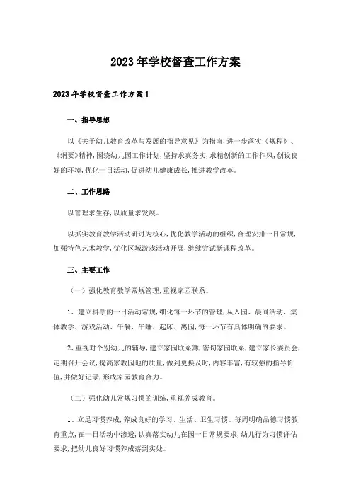 2023年学校督查工作方案