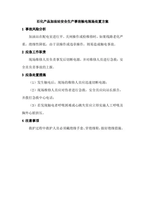 石化产品加油站安全生产事故触电现场处置方案