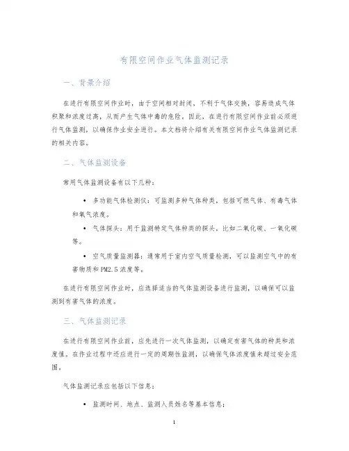 有限空间作业气体监测记录