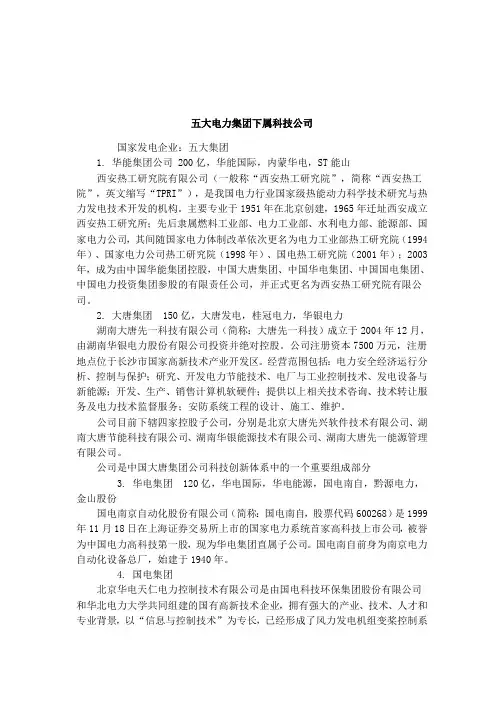 五大电力集团下属科技公司