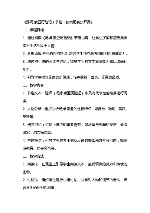 汤姆·索亚历险记(节选)教案配套公开课