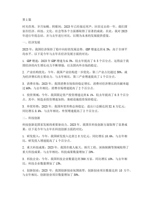 年度总结今年对比去年(3篇)