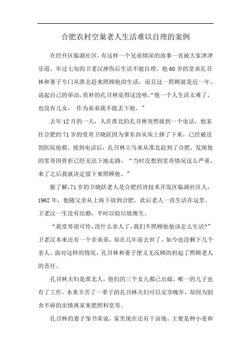 合肥农村空巢老人生活难以自理的案例