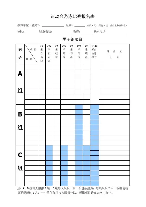运动会游泳比赛报名表(完整版)