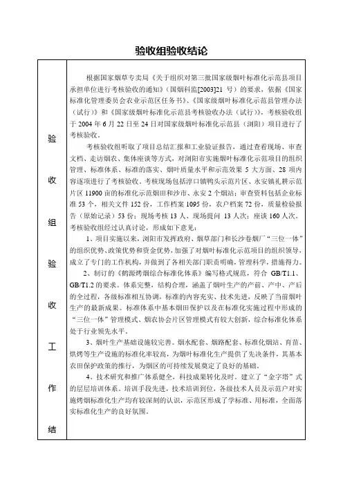 验收组验收结论 验 收 组 验 收 工 作 结 论 验 收 组 验 收 工 作 结 论