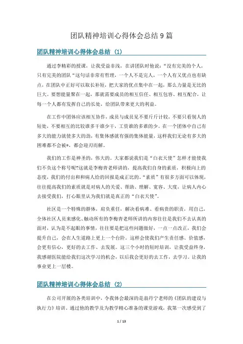 团队精神培训心得体会总结9篇