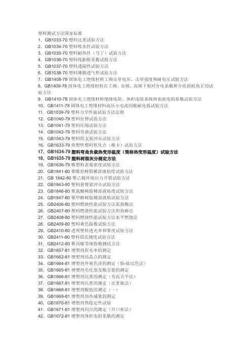 塑料测试方法国家标准
