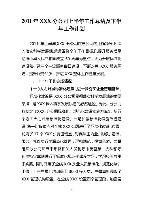 2011年上半年工作总结下半年工作计划