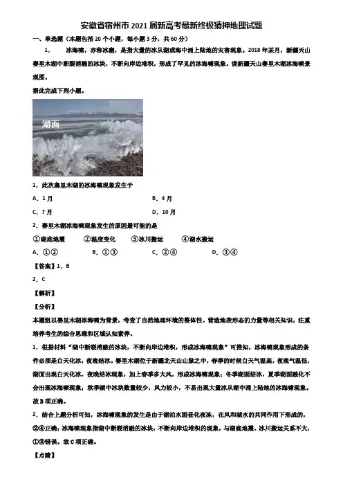 安徽省宿州市2021届新高考最新终极猜押地理试题含解析