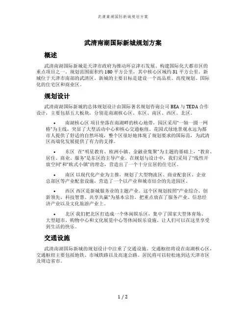 武清南湖国际新城规划方案