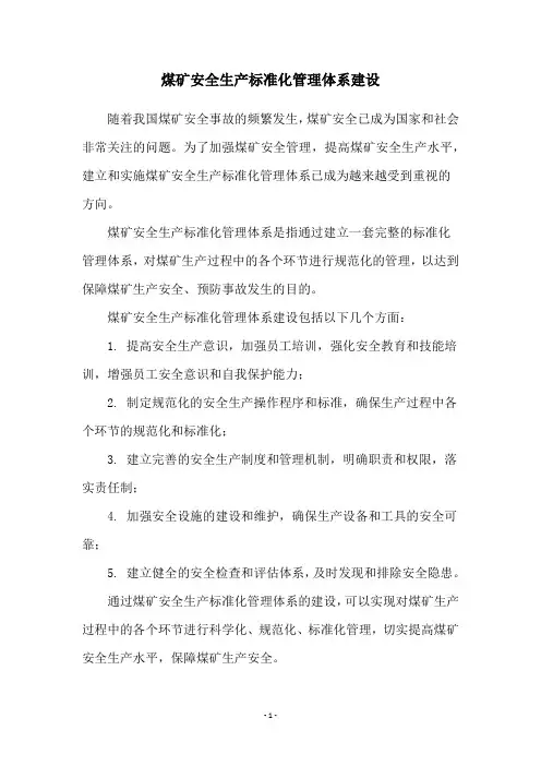 煤矿安全生产标准化管理体系建设