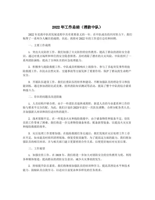 2022年工作总结(消防中队)