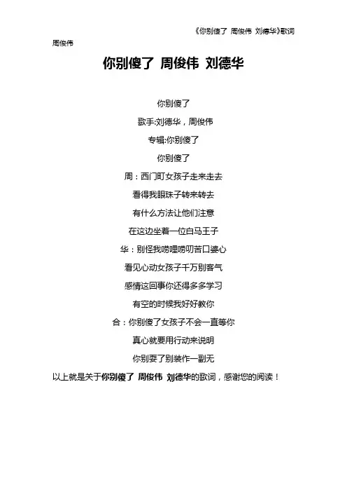 《你别傻了 周俊伟 刘德华》歌词 周俊伟