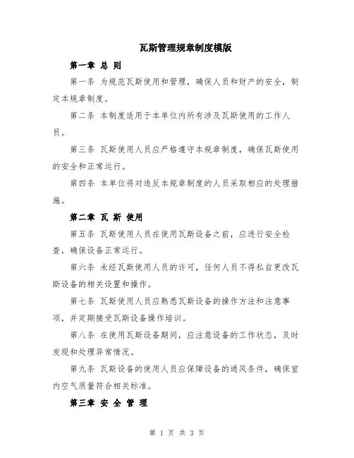瓦斯管理规章制度模版