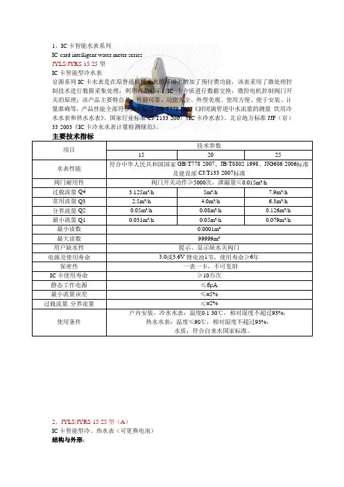 京源牌智能IC卡水表预付费水表