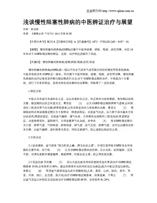 浅谈慢性阻塞性肺病的中医辨证治疗与展望
