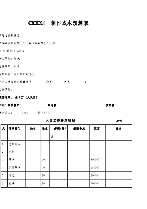 网剧电视剧制作预算表