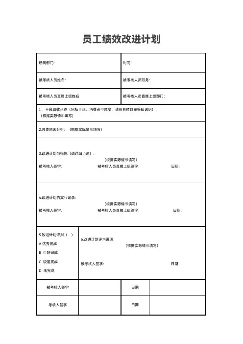 公司员工绩效改进计划参考模板