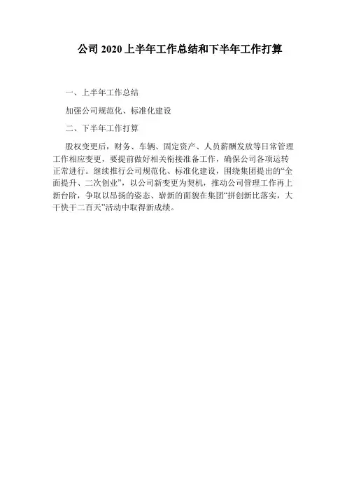 公司2020上半年工作总结和下半年工作打算