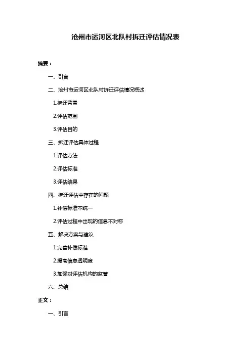沧州市运河区北队村拆迁评估情况表