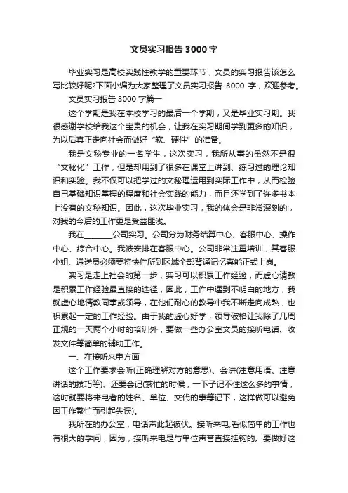 文员实习报告3000字