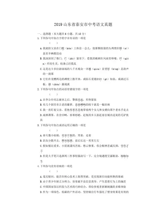 2019山东省泰安市中考语文真题